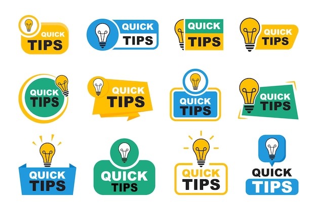 Set di badge quick tips logo quick tips con lampadina