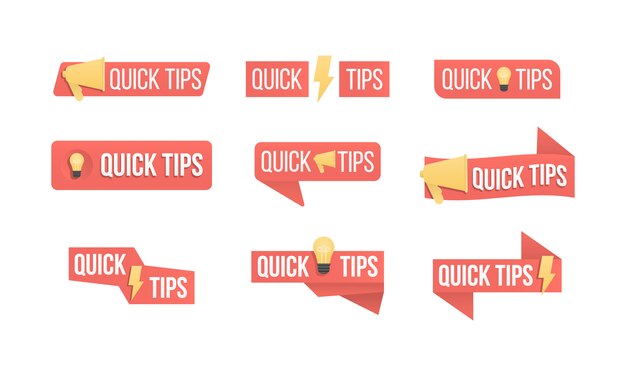 quick tips, helpful tricks, tooltip, hint for website. colorful banner with useful information. speech bubble with text isolated on a white background. advice and message, badge. illustration.