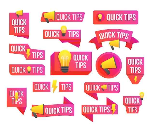 Vector quick tips, helpful tricks, tooltip, hint for website. speech bubble. advice, message, badge.