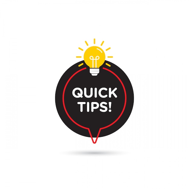 Vector quick tips, helpful tricks vector logo icon or symbol set with black and yellow color and lightbulb element