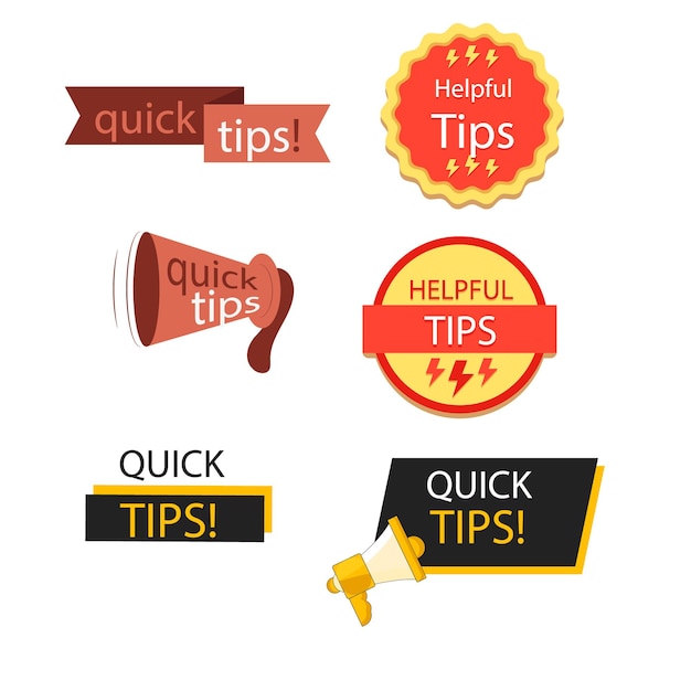 quick tips label vector set modern style for tooltip badge solution and advice banner helpful tric