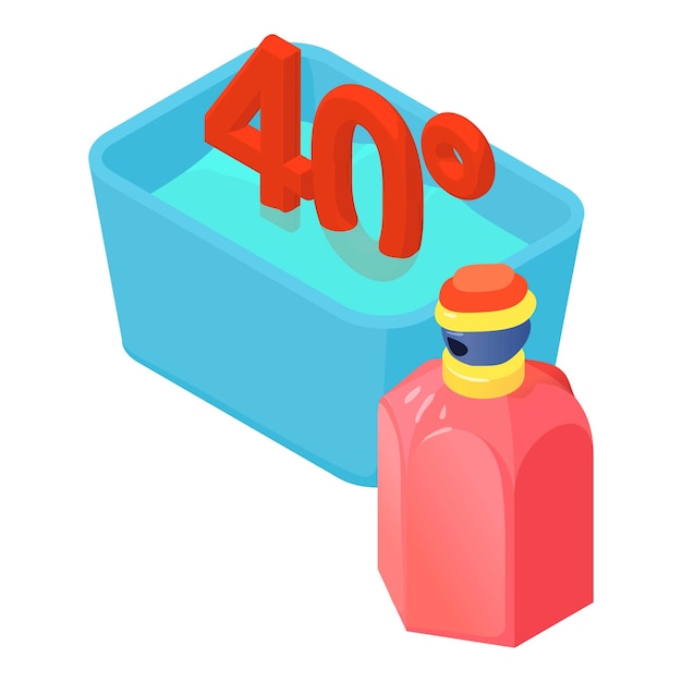 Vector quick wash icon isometric vector basin of water forty degrees and perfume icon washing housework handwash