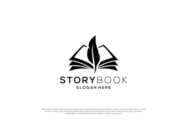 Vector quill book combination logo design template