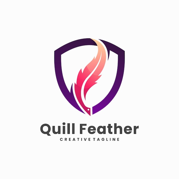 Quill en schild combinatie concept logo ontwerp