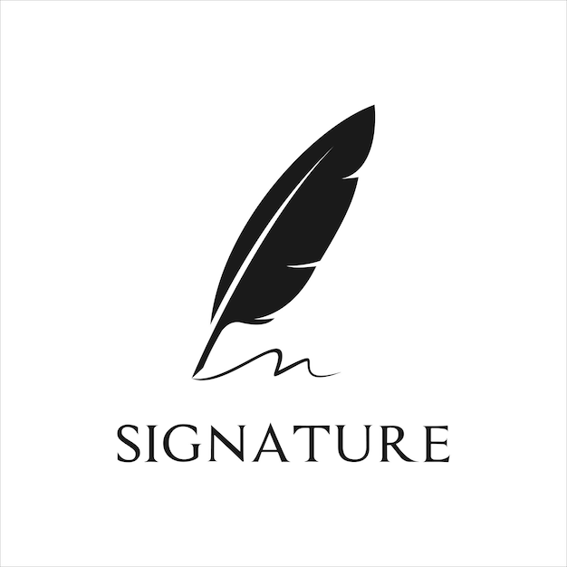 Quill Feather Pen, auteur Minimalistische handtekening Handschrift logo ontwerp sjabloon vector