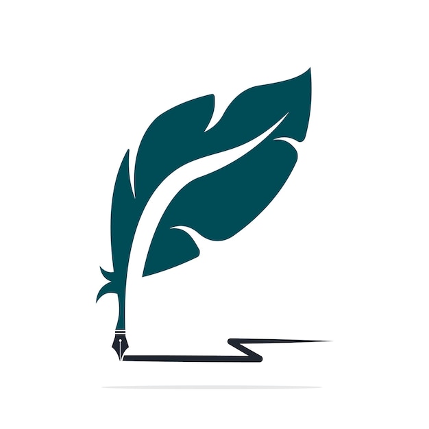 Векторный дизайн логотипа Quill Feather Pen Писатель значок плоский дизайн с цветом для идентичности