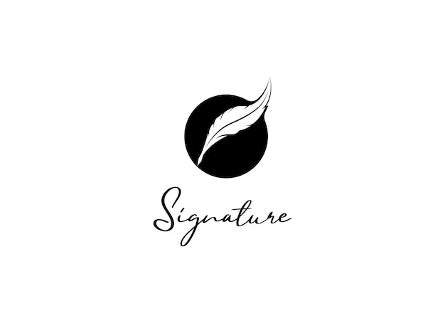 Quill Feather Pen Minimalist Signature Handwriting logo design vector