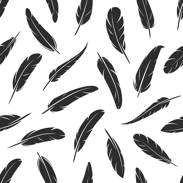 Quill feathers vector seamless pattern background