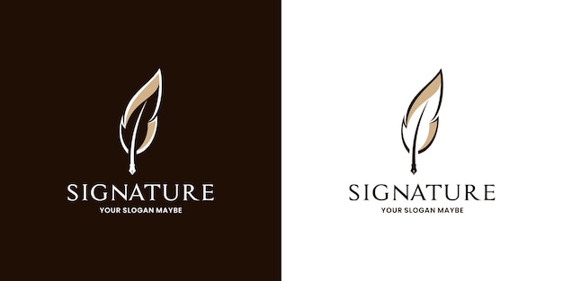 Quill signature logo vector signature feather pen logo design
