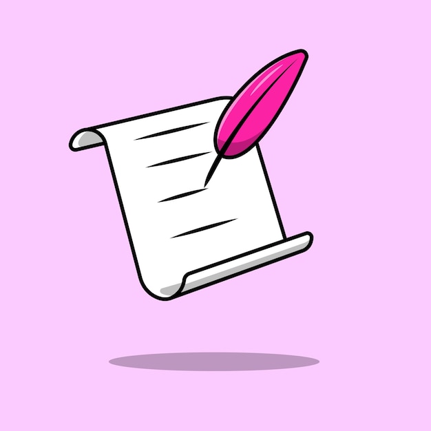 Quill Writing On Paper Cartoon Vector Icon Illustration