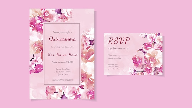 Vector quinceanera birthday celebration floral flyer invitation card template