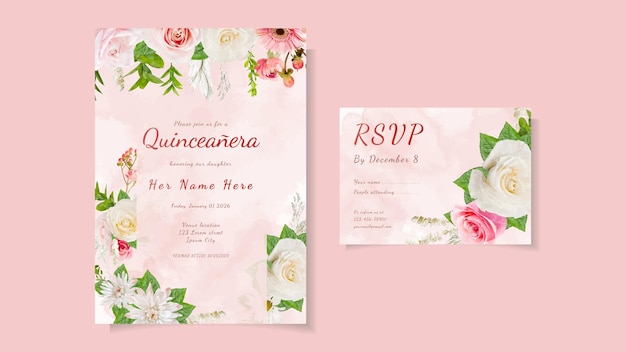 Vector quinceanera birthday celebration floral flyer invitation card template