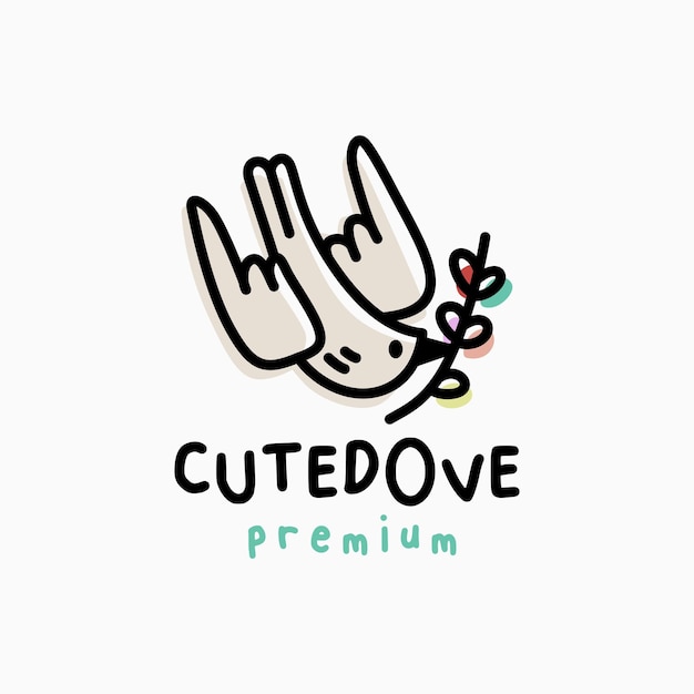 Vector quirky cute dove cartoon outline vector logo icon illustration