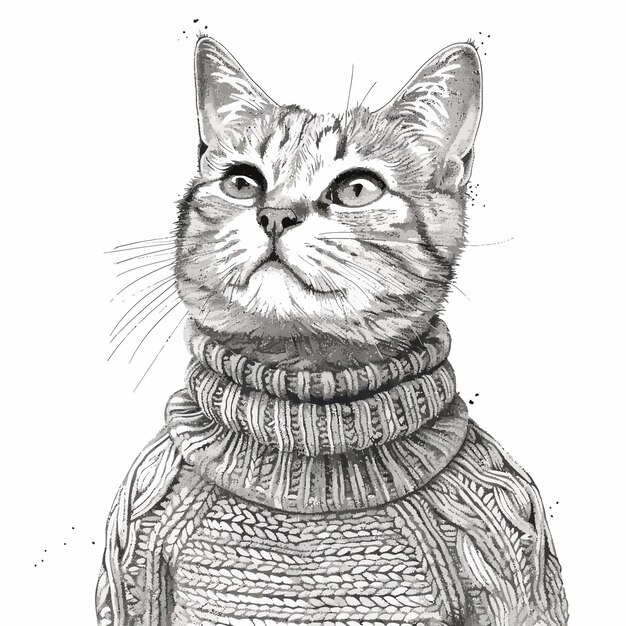 Vector quirky_hand_drawn_vector_sketch_of_a_cat_wearing