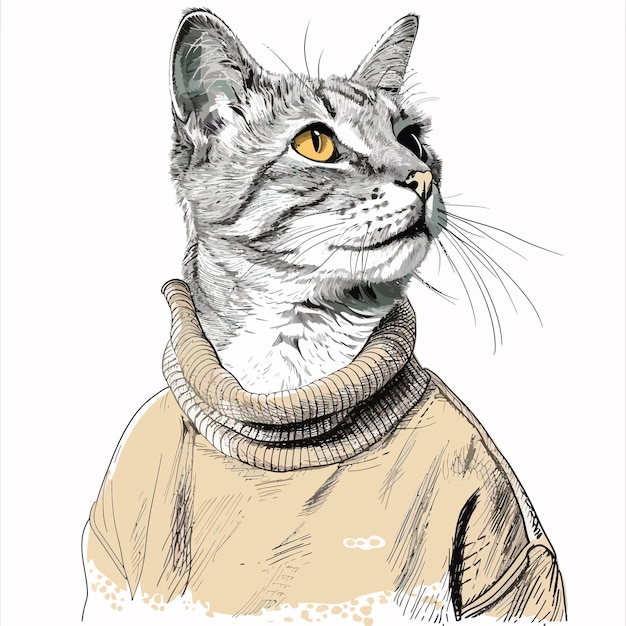 Vector quirky_hand_drawn_vector_sketch_of_a_cat_wearing