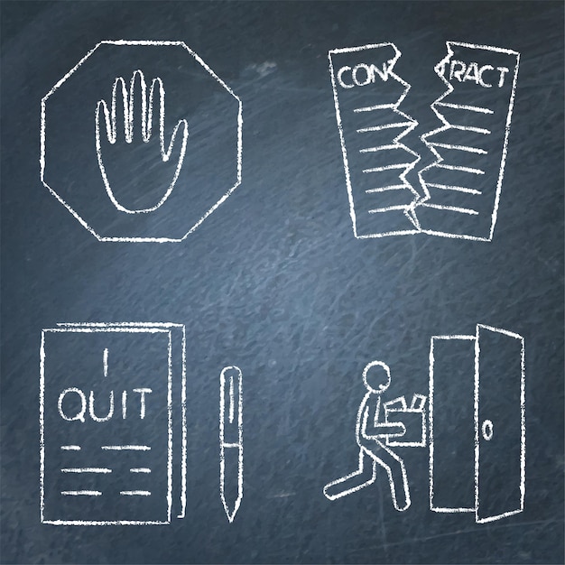 Quitting job chalkboard icon set