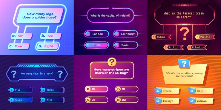 Vector quiz game ui game show template with question and answer challenge exam with multiple choice game show concept vector infographic