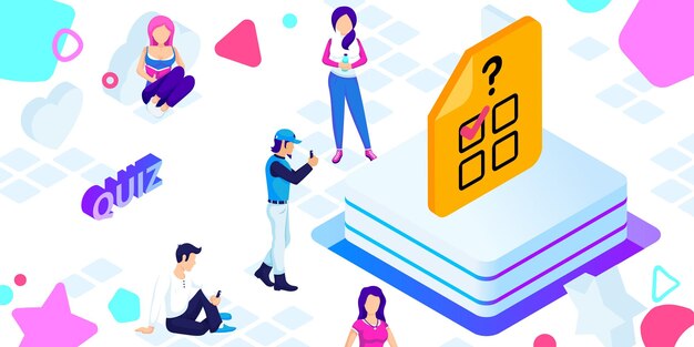 Quiz isometric design icon Vector web illustration 3d colorful concept