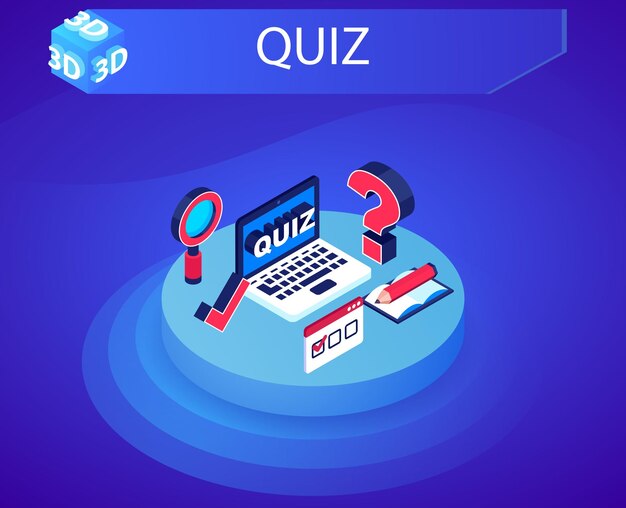 Quiz isometrisch ontwerppictogram vector web illustratie 3d kleurrijk concept