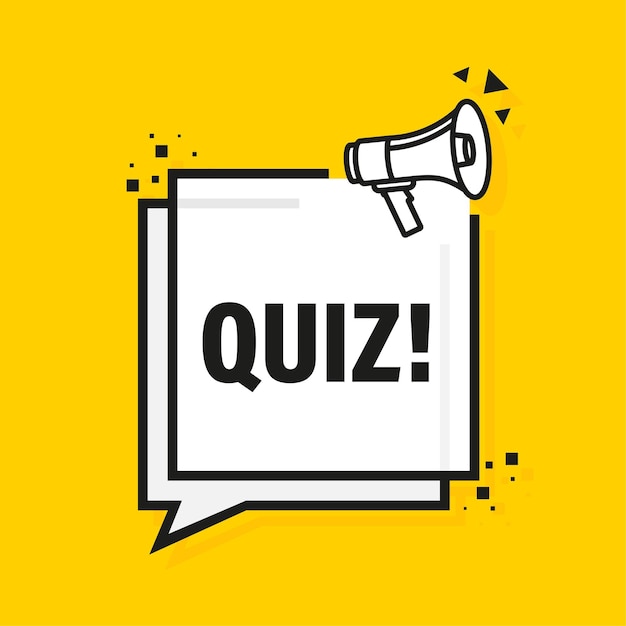 Quiz megaphone yellow banner in flat style. Loudspeacker.   illustration.