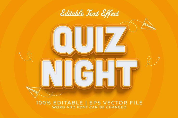 Vector quiz night 3d editable text effect cartoon comic style premium vector