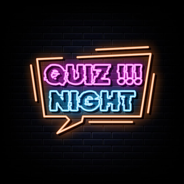 Insegne al neon della notte del quiz vettore insegna al neon del modello di progettazione