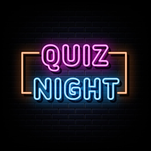 Insegne al neon della notte del quiz vettore insegna al neon del modello di progettazione