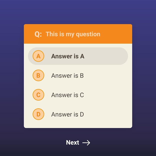 Vector quiz orange blue dark quiz choice questions selection