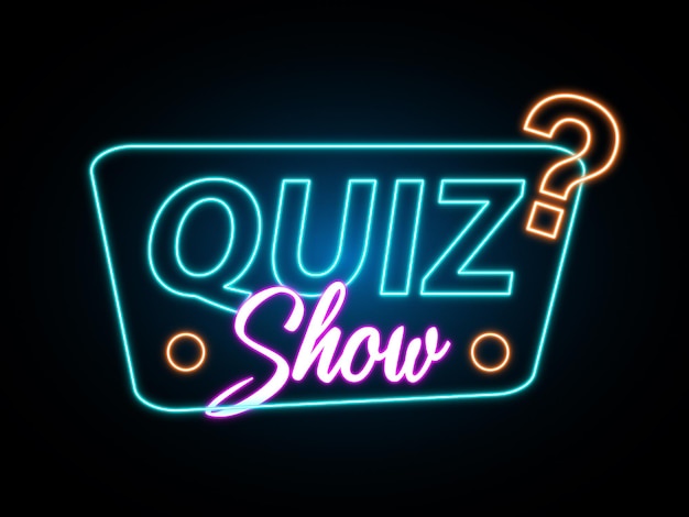 Vector quiz show neonlicht teken ontwerp, neonlicht tekst vector grafische illustratie