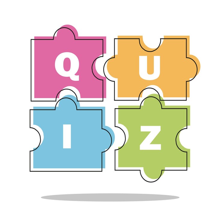 Vector quiz thin line concept. vector illustration - puzzle colored pieces