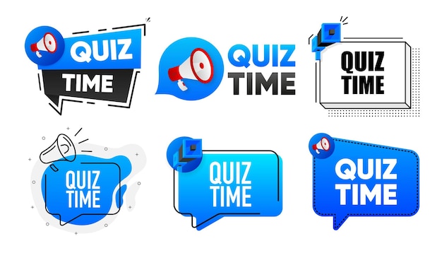 Vector quiz tijd tekst uitdrukking met vraagteken embleem banner ontwerp voor zaken en reclame