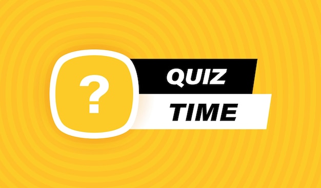 Quiz time badge design with question mark isolated on geometric background in yellow colors Modern flat style vector illustration