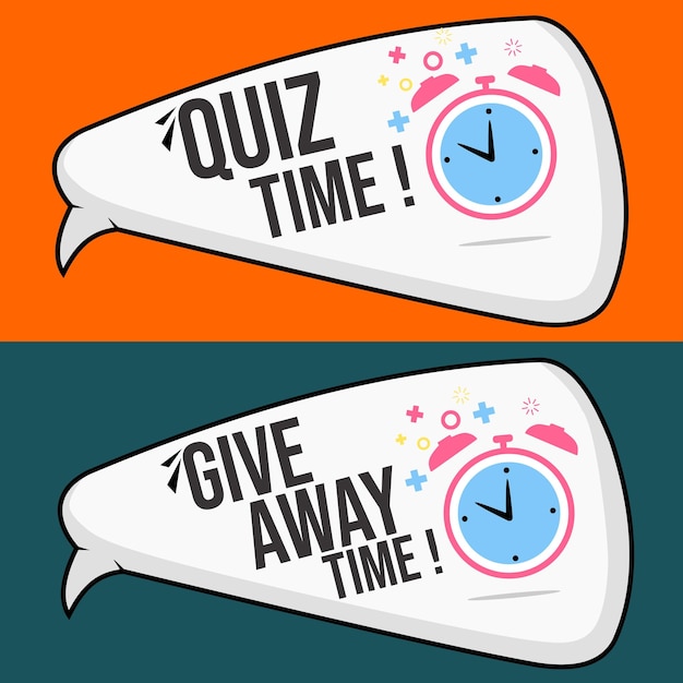 quiz time banner template with clock icon. comic style speech bubble