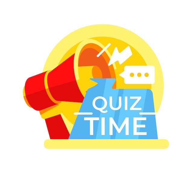 Quiz Time Loudspeaker with lightning bolt and speech bubble icon promoting Vector illustration