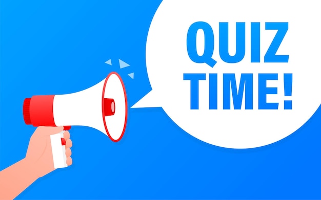 Quiz time megaphone blue banner in flat style.   illustration.