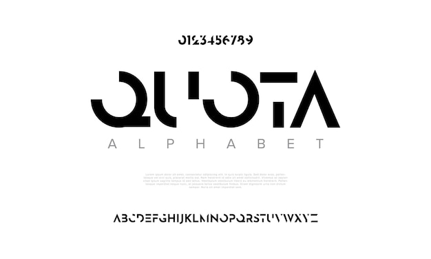 Quota creative modern urban alphabet font Digital abstract moslem futuristic fashion sport minimal