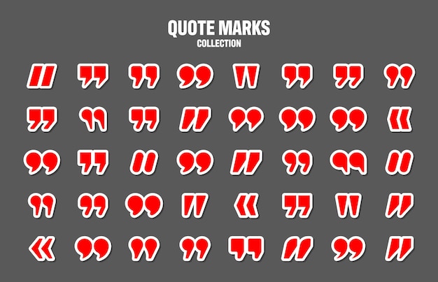 Quotation marks vector collection Red quotes icon Colorful stickers collection Speech mark symbol