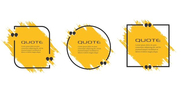 Quote box frame, big set. Quote box icon. Texting quote boxes. Blank Grunge brush background.