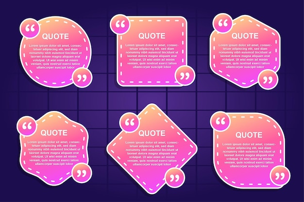 Quote box frame bubble speech retro vintage color set premium vector template collection