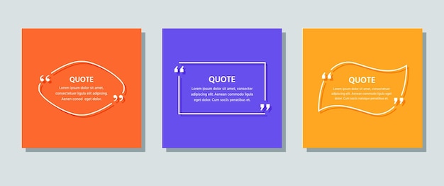 Quote box frames on backgrounds. Template text quotations. Vector color illustration.