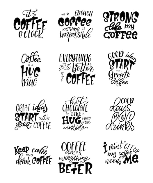 Vector quote coffee lettering set cafe lettering for menu card banners hand drawn calligraphy graphic