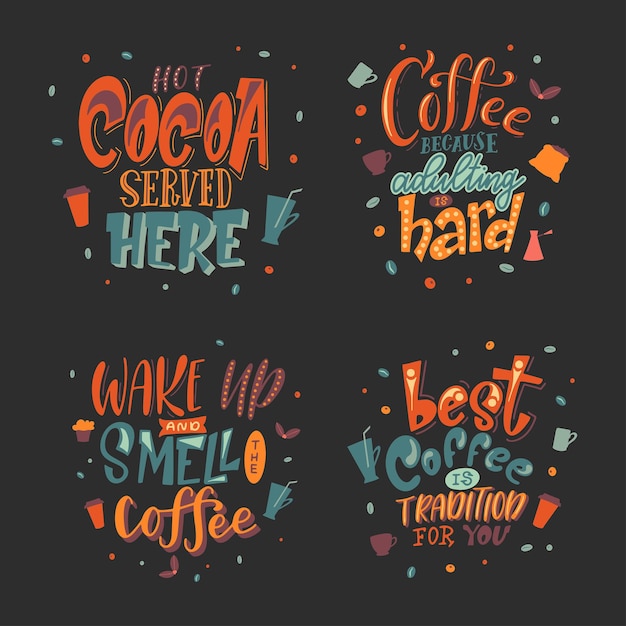 Quote coffee lettering set Cafe lettering for menu card banners Hand drawn calligraphy Graphic