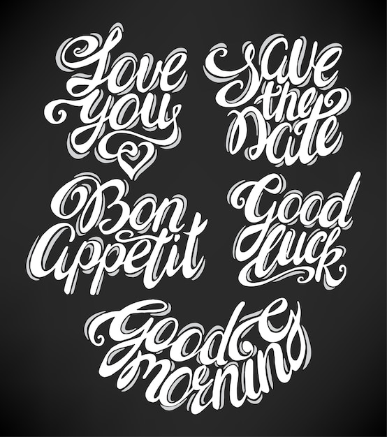 Quote collection with different phrases. hand-drawn illustration. vintage calligraphy.