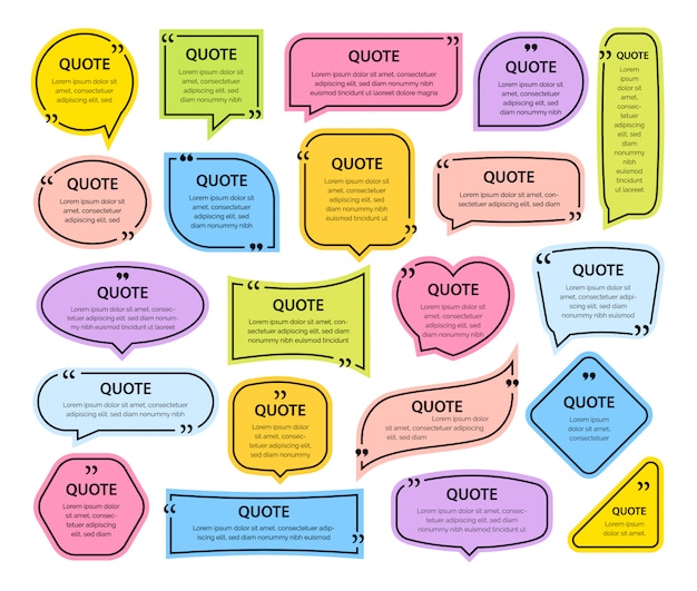 Vettore citazione cornici colorate caselle di testo modello vuoto con citazioni di progettazione di informazioni di stampa.