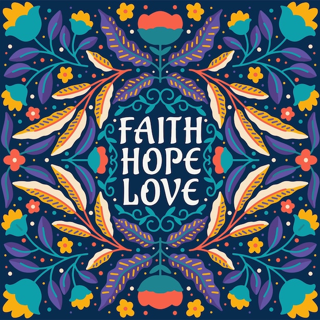 Quote faith hope love framed in hand drawn