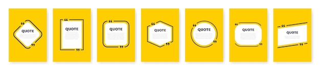 Vector quote frames blank templates set text in brackets citation empty speech bubbles on yellow background