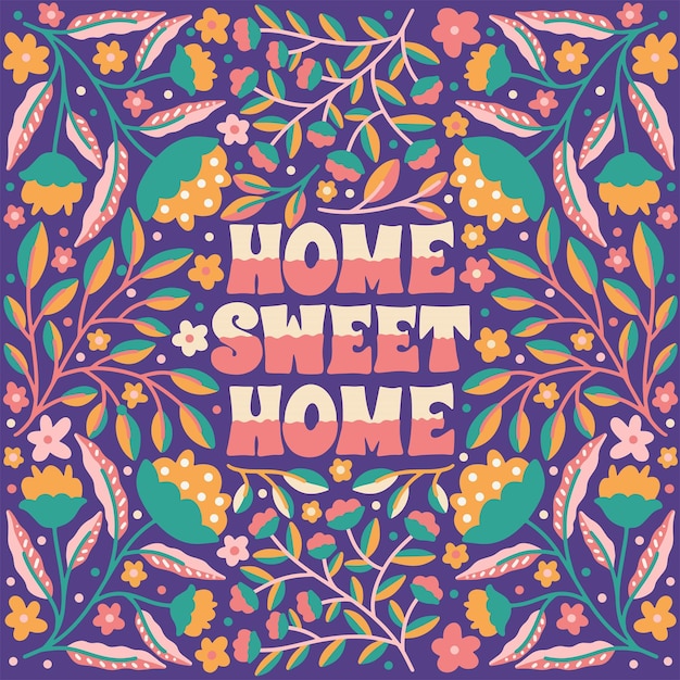 Vector quote home sweet home framed in hand drawn