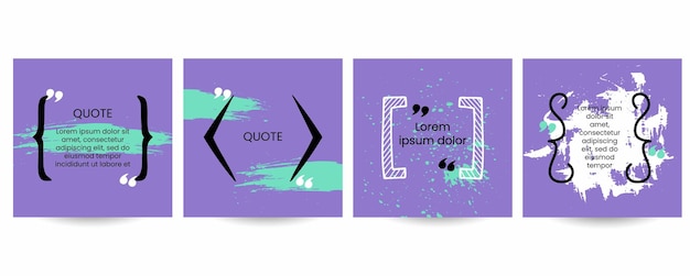 Quote poster set hand drawn geometric bracket frame box collection with double comma sign bubble speech and quotation place blank template for comment or message banner vector isolated set