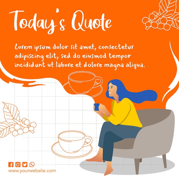 Vector quote template with illustration of a young woman sitting