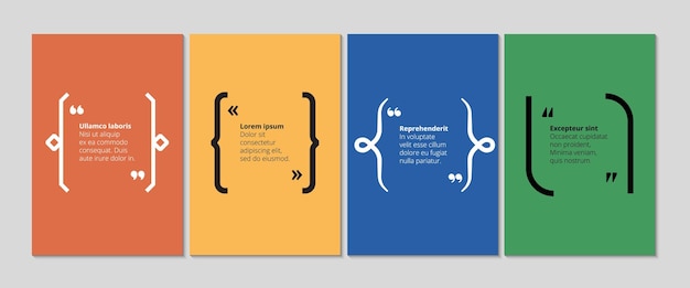 인용 텍스트 배너 슬로건 설명 벡터 템플릿에 대한 쉼표 카드가 있는 괄호 거품